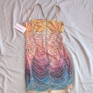 Colorful Beaded Dress with Spaghetti Straps